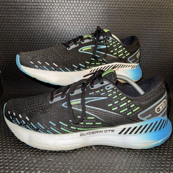 Brooks Glycerin 20 Black Blue Running Athletic Comfort Sneakers Mens Size 11.5